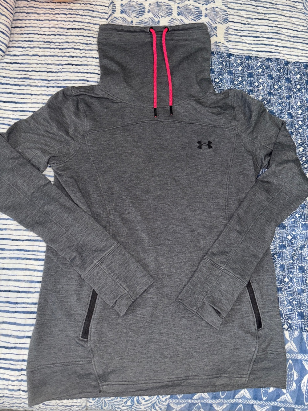 Under Armour Dark Gray Pullover Hoodie with Pink Drawcords